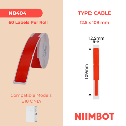 NB404 - NIIMBOT - B18 / N1 - EW12.5X109mm - 60 LABELS PER ROLL - RED - CABLE