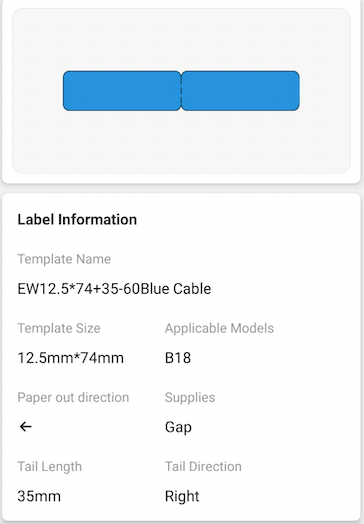 NB405 - NIIMBOT - B18 / N1 - EW12.5X109mm - 60 LABELS PER ROLL - BLUE - CABLE