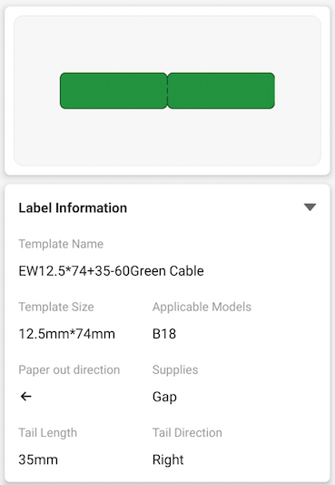 NB406 - NIIMBOT - B18 / N1 - EW12.5X109mm - 60 LABELS PER ROLL- GREEN - CABLE