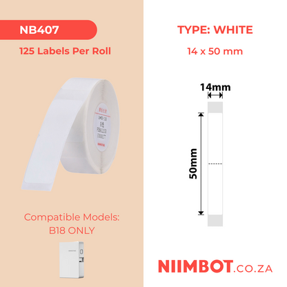 NB407 - NIIMBOT - B18 / N1 - EW14X50mm - 125 LABELS PER ROLL - WHITE