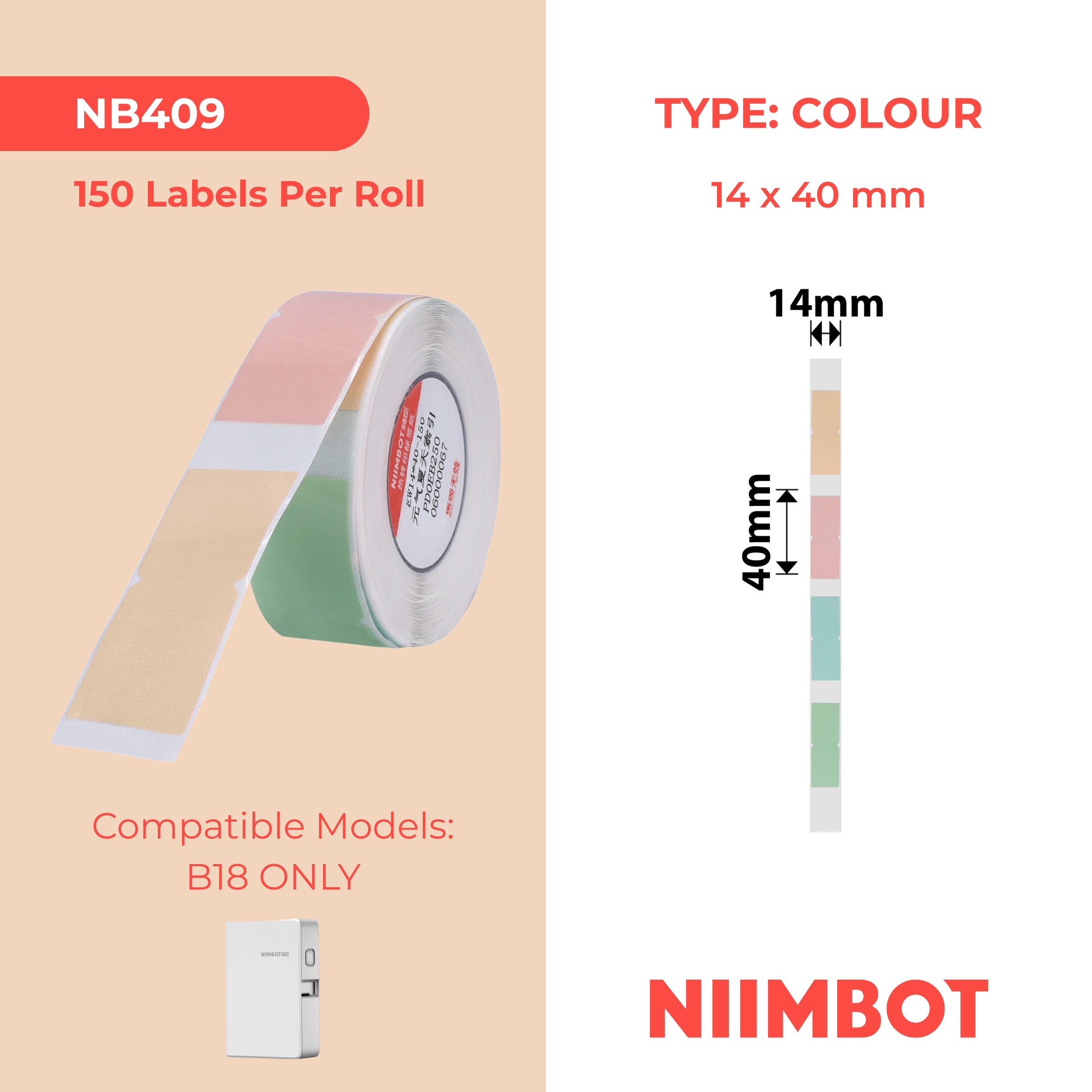 NB409 - NIIMBOT - B18 / N1 - EW14X40mm - 150 LABELS PER ROLL - SUMMER DESIGN