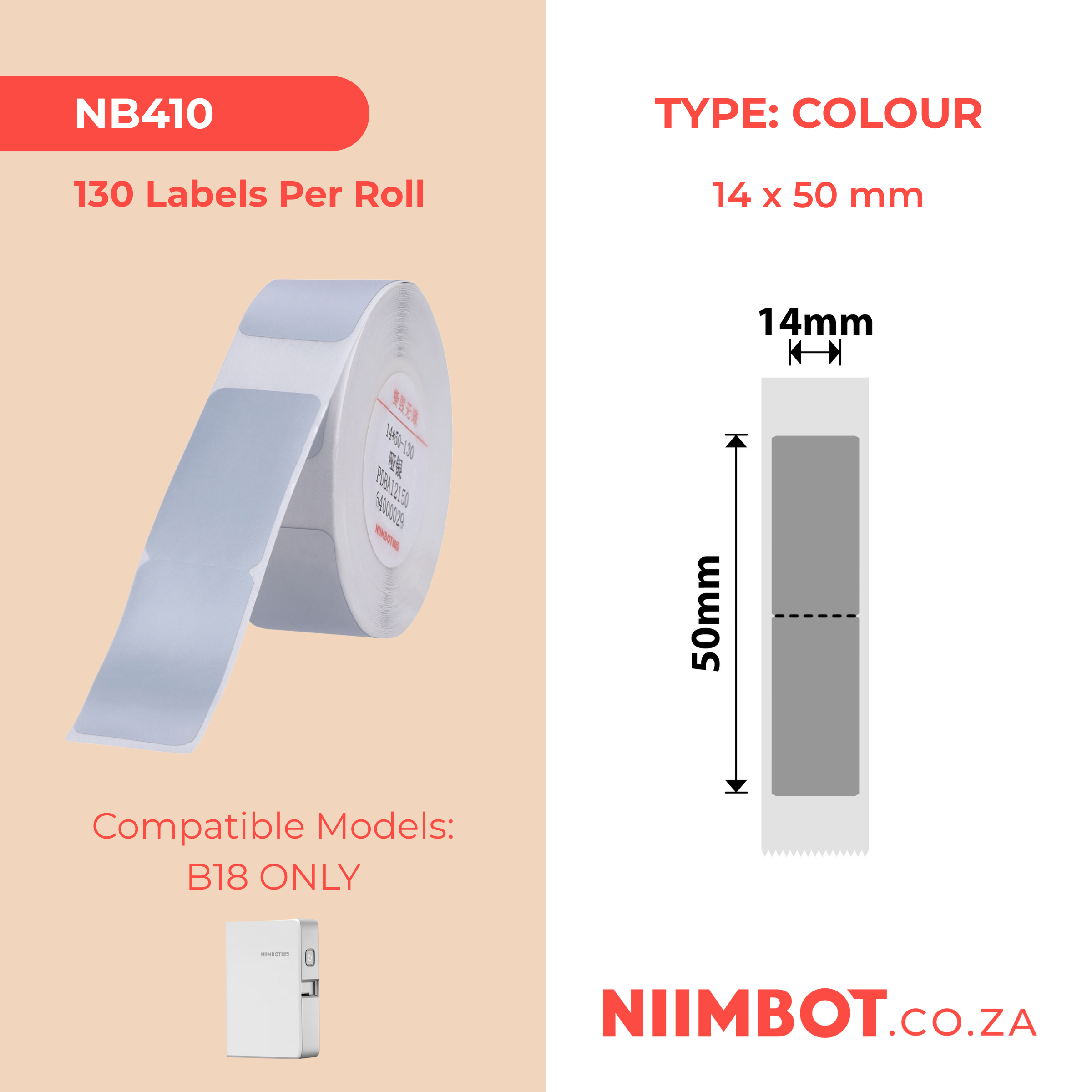 NB410 - NIIMBOT - B18 / N1 - EY14X50mm - 130 LABELS PER ROLL - DARK SILVER