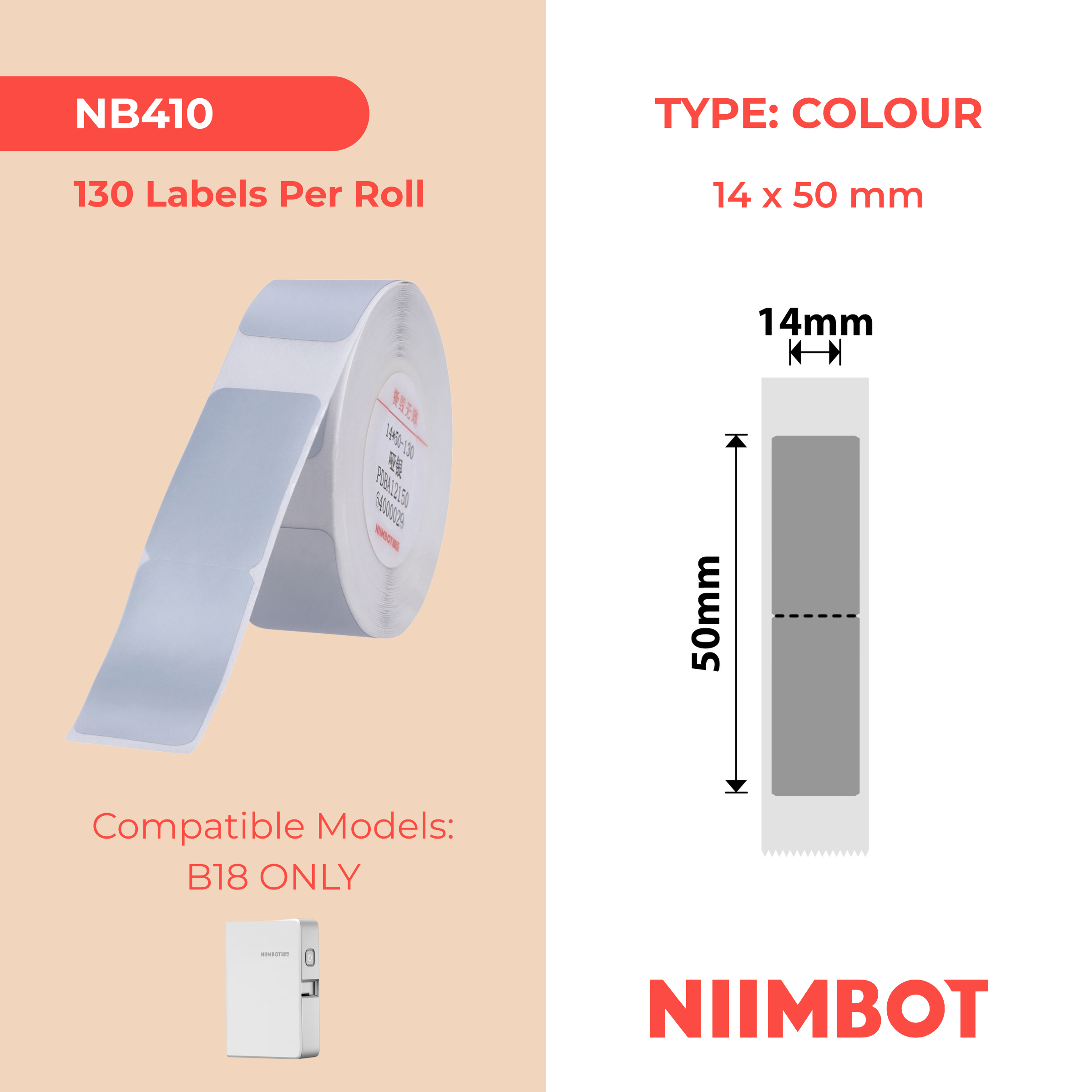 NB410 - NIIMBOT - B18 / N1 - EY14X50mm - 130 LABELS PER ROLL - DARK SILVER