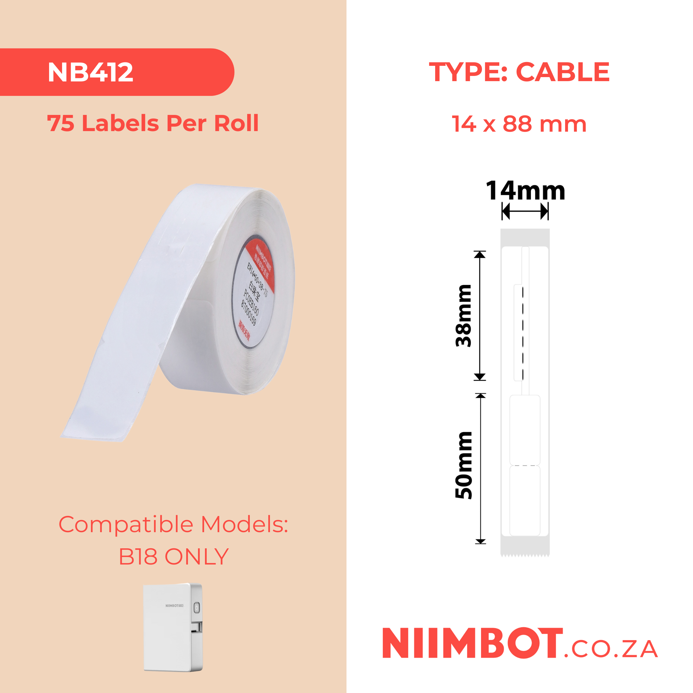 NB412 - NIIMBOT - B18 / N1 - EL14X88mm - 75 LABELS PER ROLL - WHITE JEWELLERY DESIGN