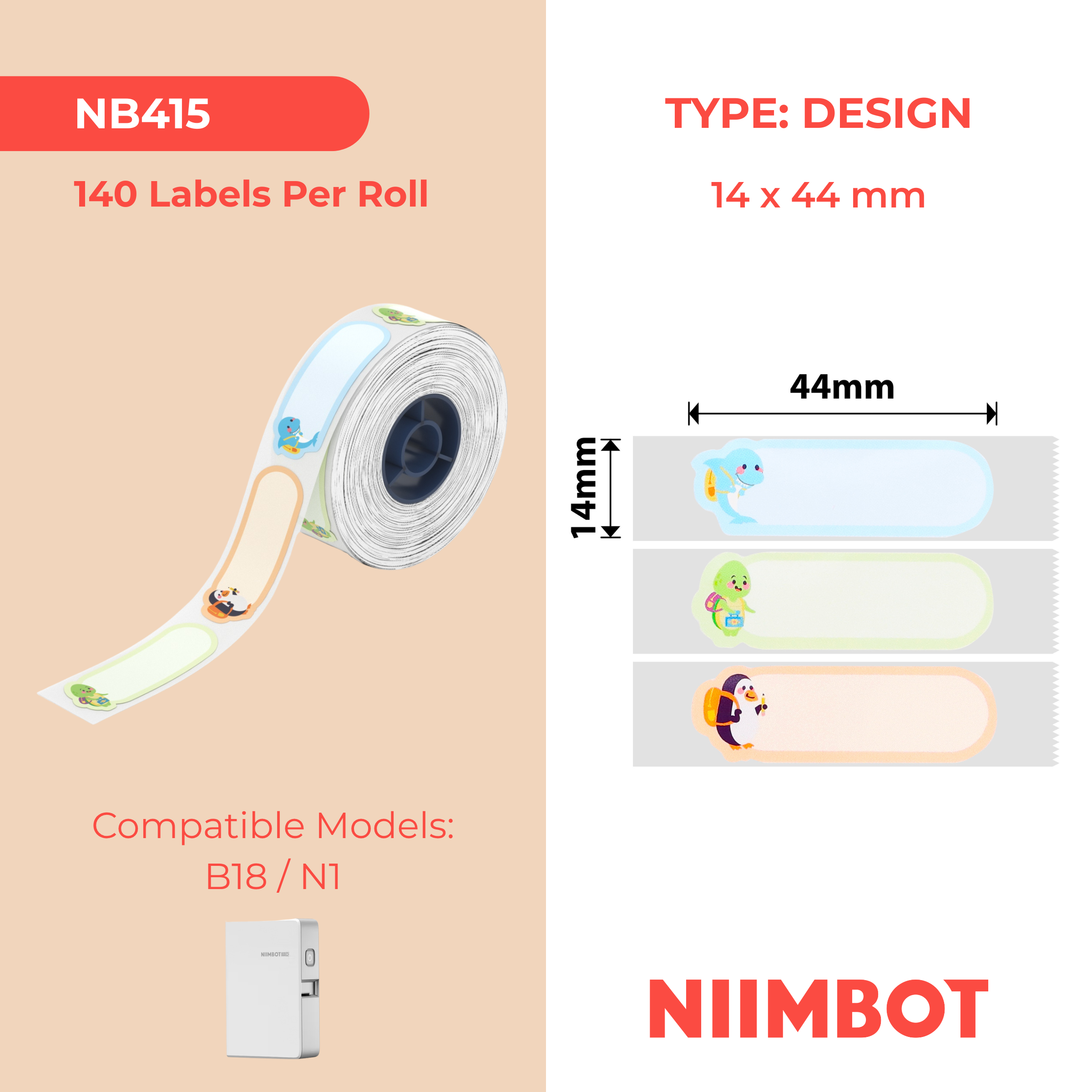 NB415 - Niimbot - N1 - 14x44mm - 140 Go To School Labels