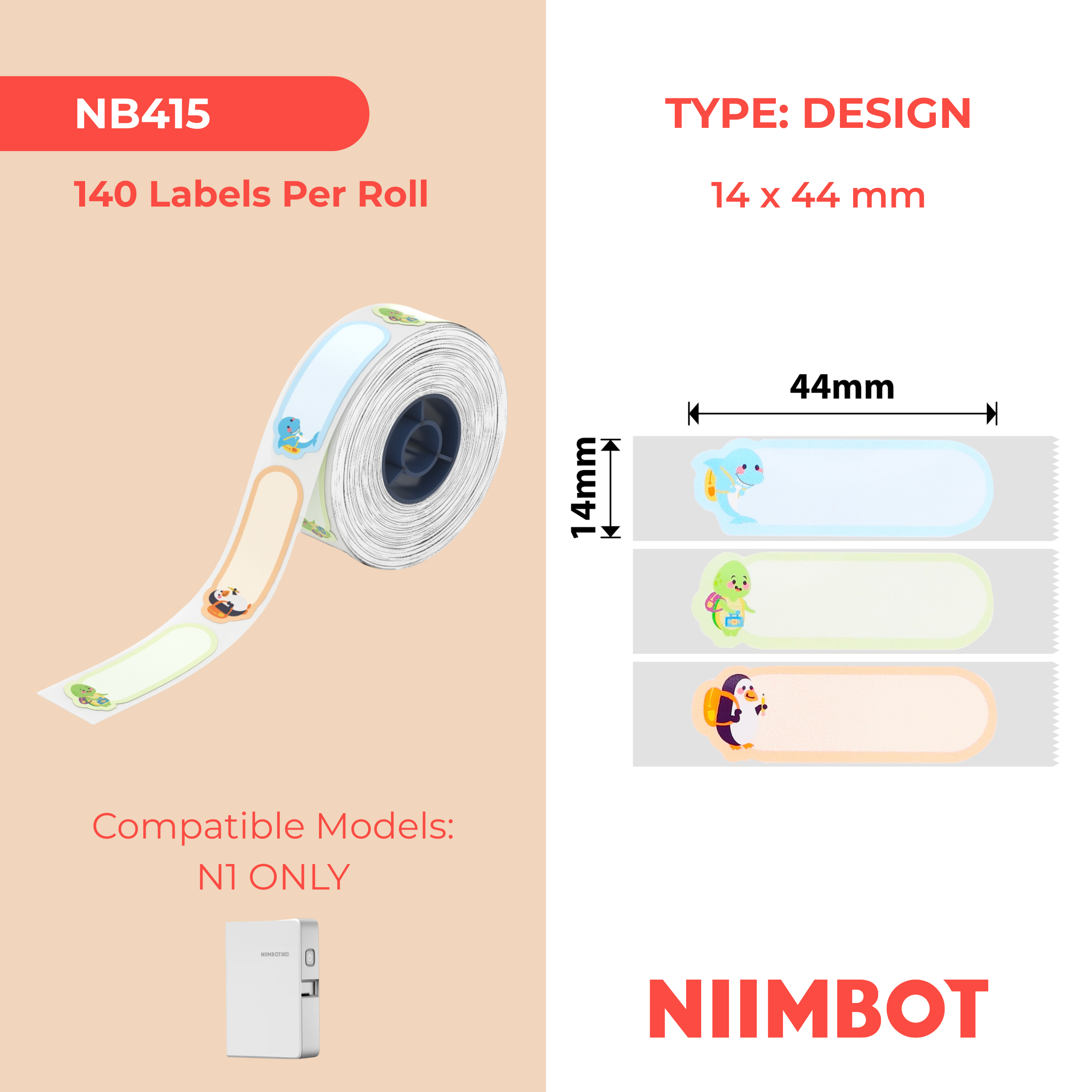 NB415 - NIIMBOT - B18 / N1 - 14X44MM - 140 GO TO SCHOOL LABELS