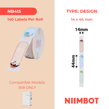 NB415 - NIIMBOT - B18 / N1 - EW14X44mm - 140 LABELS PER ROLL- GO TO SCHOOL DESIGN