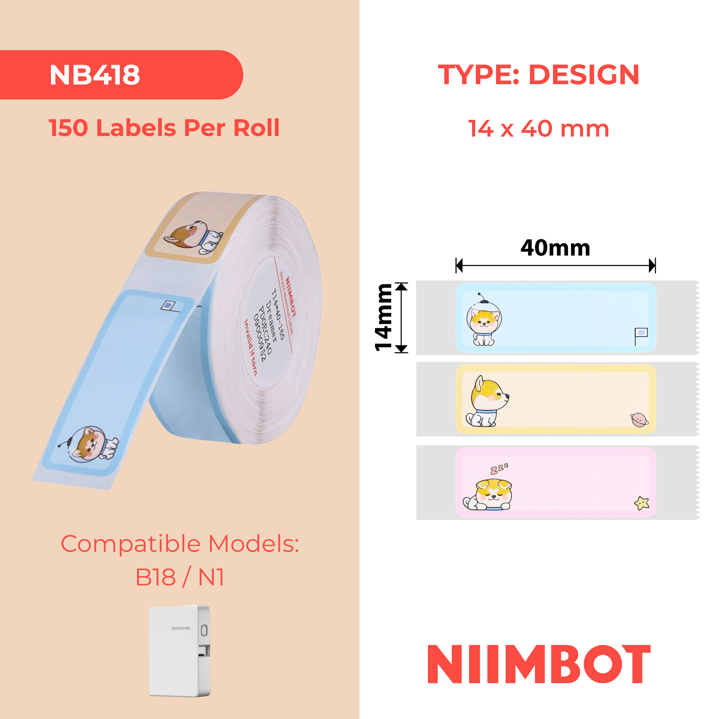 NB418 - Niimbot - N1 - 14x40mm - 150 Dreamer Achai Labels