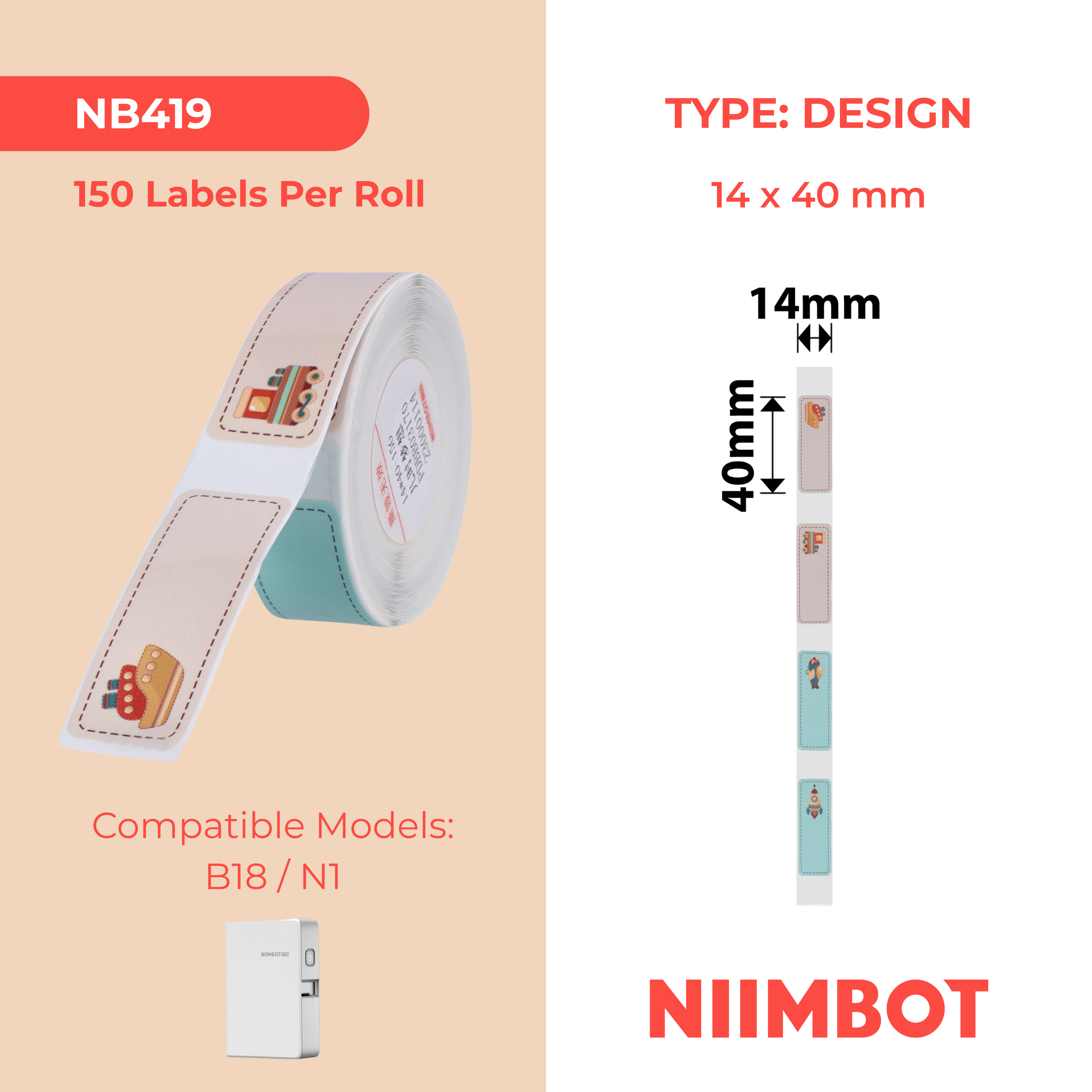 NB419 - Niimbot - N1 - 14x40mm - 150 Child Travelling Labels