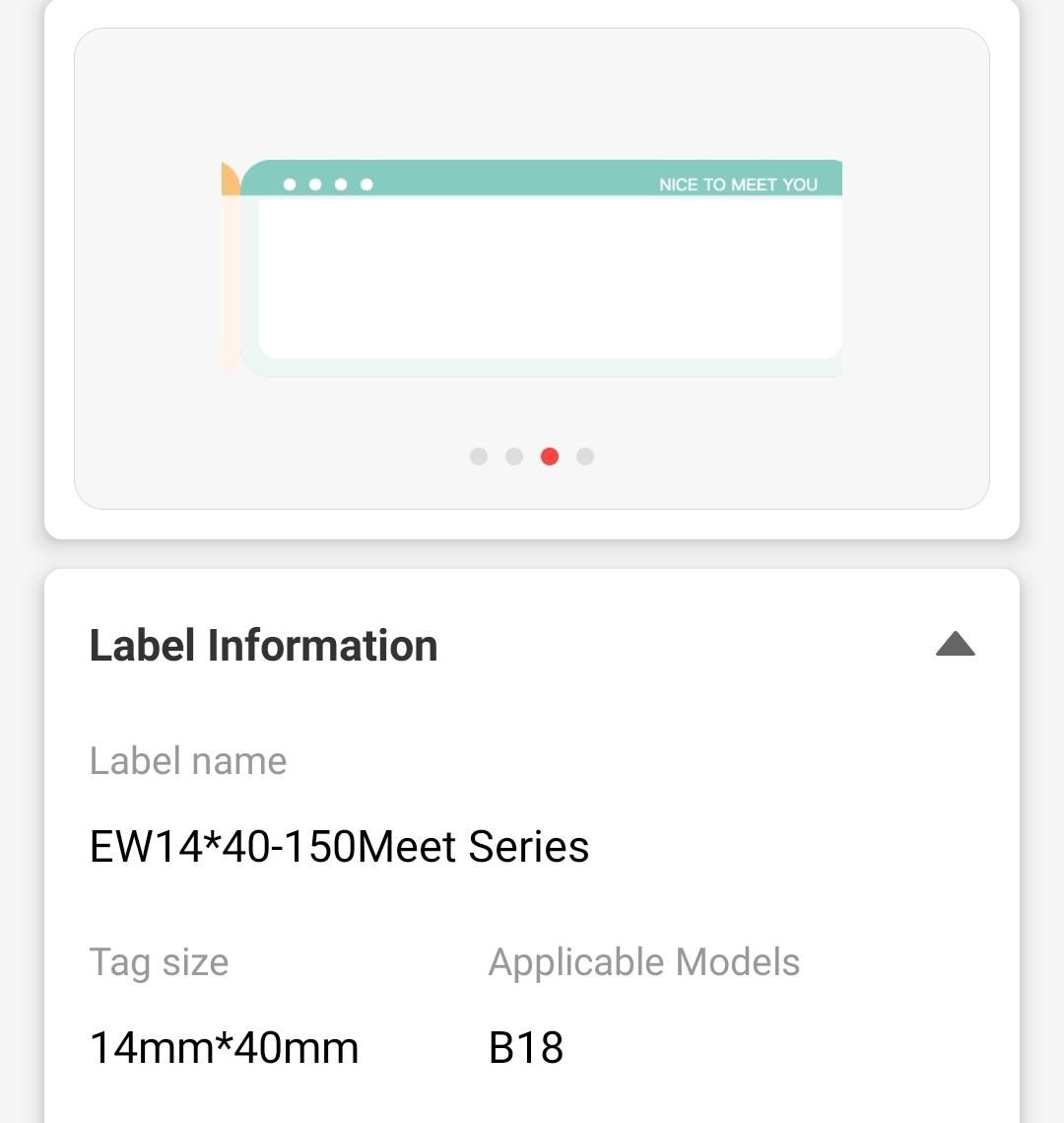 NB420 - NIIMBOT - B18 / N1 - EW14X40mm - 150 LABELS PER ROLL - NICE TO MEET YOU DESIGN