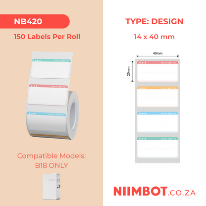 NB420 - NIIMBOT - B18 / N1 - EW14X40mm - 150 LABELS PER ROLL - NICE TO MEET YOU DESIGN