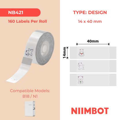 NB421 - Niimbot - N1 - 14x40mm - 150 Bear Transparent Labels