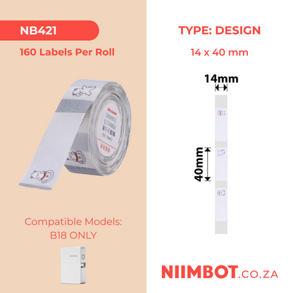NB421 - NIIMBOT - B18 / N1 - EM14X40mm - 160 LABELS PER ROLL - BEAR DESIGN