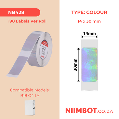 NB428 - NIIMBOT - B18 / N1 - EL14X30mm - 190 LABELS PER ROLL - HOLOGRAM SILVER