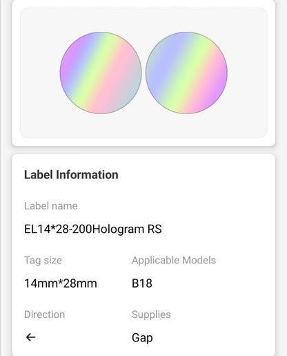 NB429 - NIIMBOT - B18 / N1 - EL14X28mm - 200 LABELS PER ROLL - HOLOGRAM ROUND SILVER