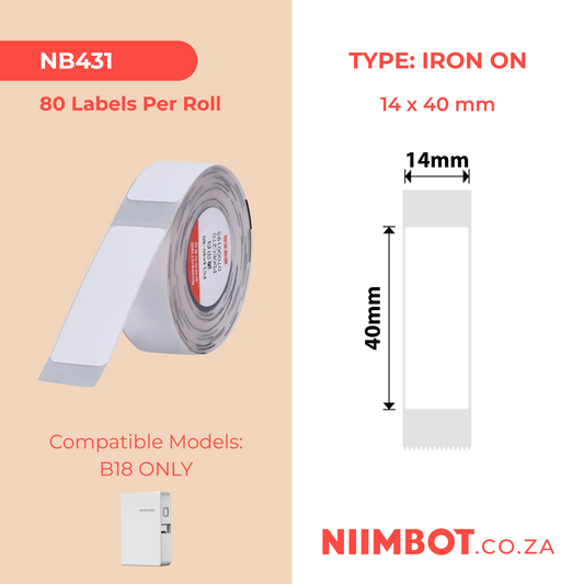 NB431 - NIIMBOT - B18 / N1 - PU14X40mm - 80 LABELS PER ROLL - IRON ON LABEL