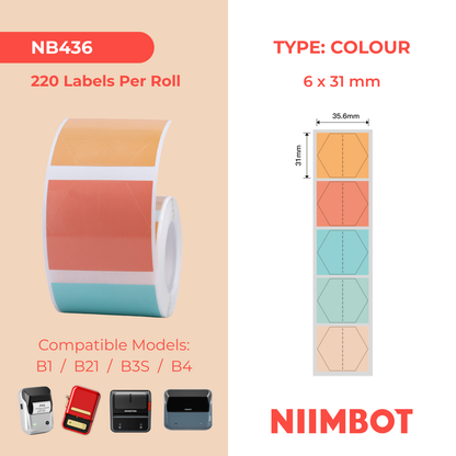 NB436 - NIIMBOT - B1 / B21 / B3S / B4 - 35.6X31MM - 220 THERMAL LABELS (MULTI-COLOUR) - HEXAGON DESIGN