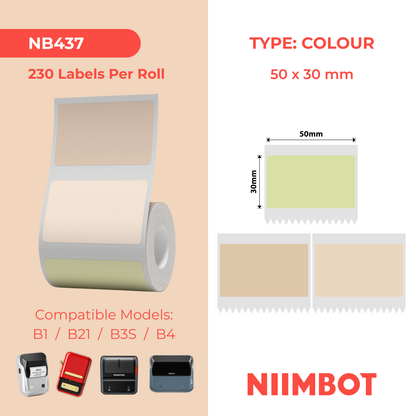 NB437 - Niimbot - B1 / B21 / B31 / B3S / B4 - 50x30mm - 230 Multi-Colour Labels