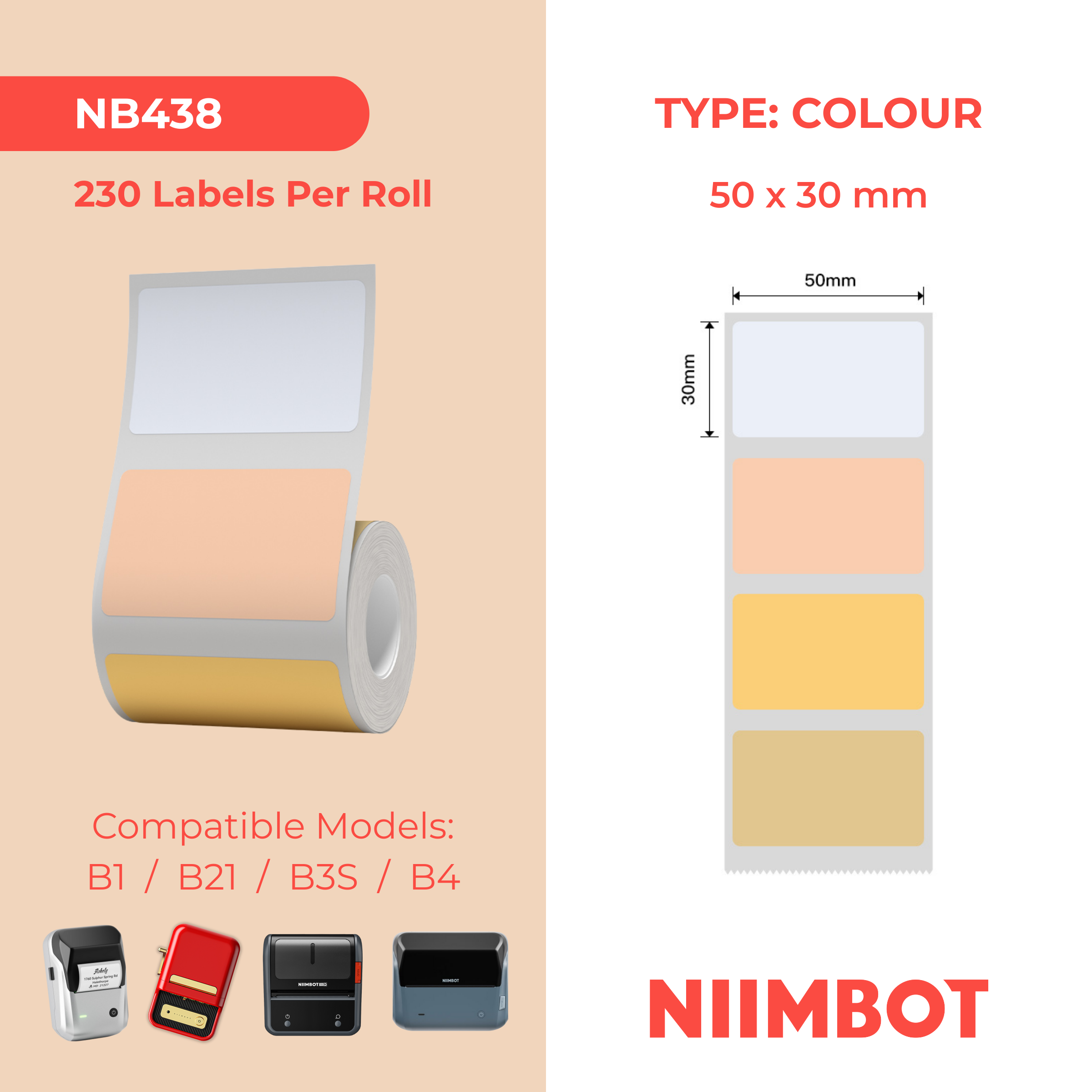 NB438 - NIIMBOT - B1 / B21 / B3S / B4 - 50X30MM - 230 THERMAL LABELS - HEAL THE FOREST DESIGN