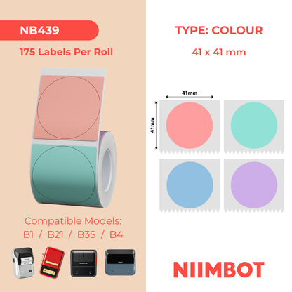 NB439 - Niimbot - B1 / B21 / B31 / B3S / B4 - 41x41mm - 175 Muliti-Colour Round Labels