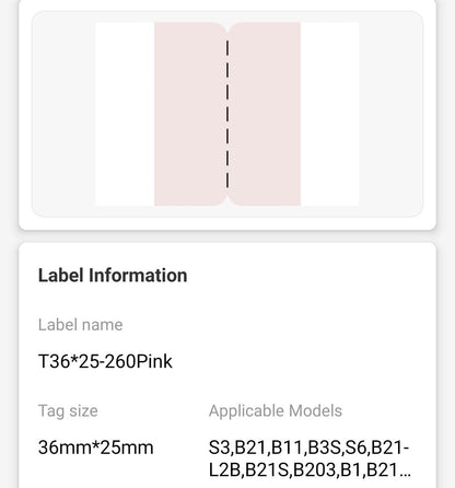 NB442 - NIIMBOT - B1 / B21 / B3S / B4 - T36X25MM - 260 LABELS PER ROLL -  PINK INDEX STICKER DESIGN