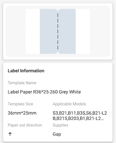 NB443 - NIIMBOT - B1 / B21 / B3S / B4 - T36X25MM - 260 LABELS PER ROLL - GREY INDEX STICKER DESIGN