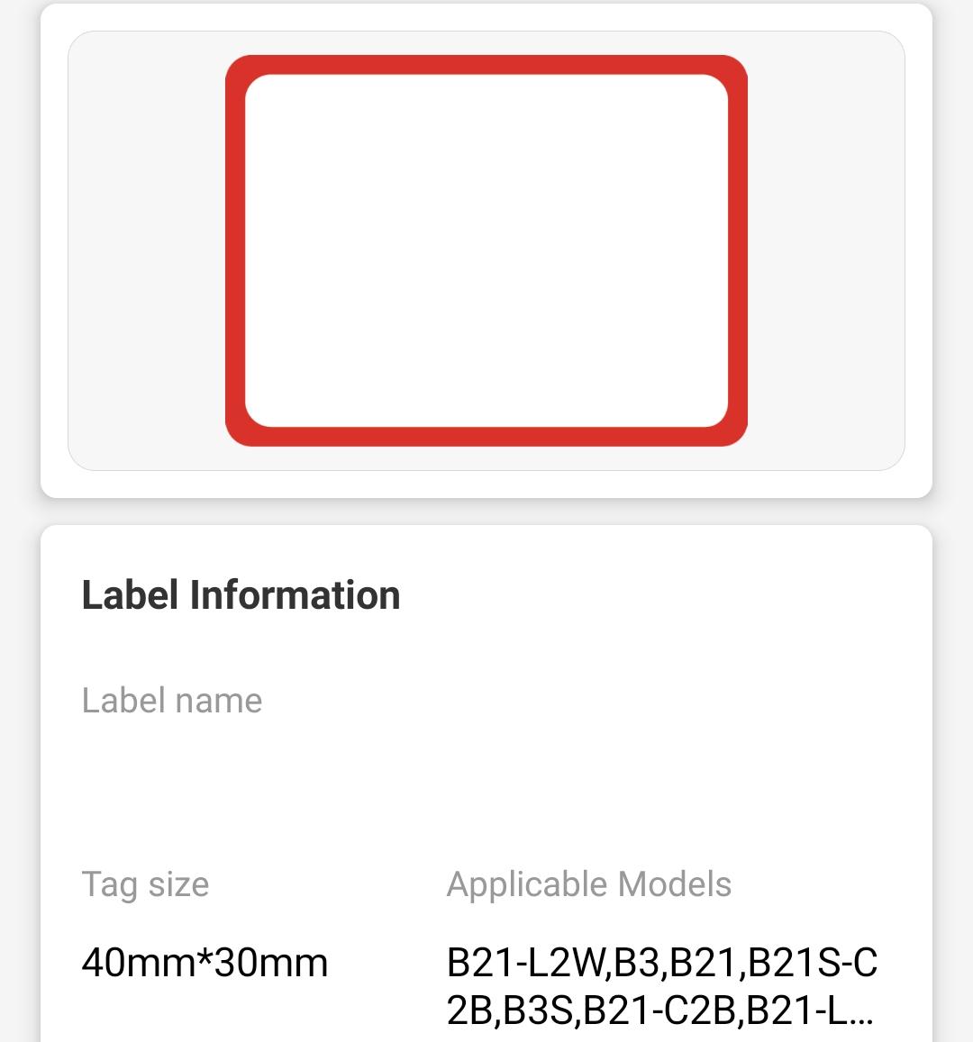 NB444 - NIIMBOT - B1 / B21 / B3S / B4 - 40X30MM - 230 THERMALS LABELS - RED FRAME DESIGN