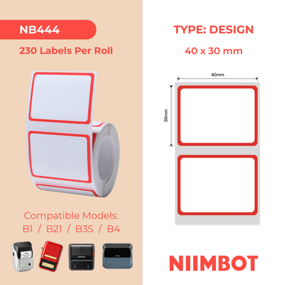 NB444 - NIIMBOT - B1 / B21 / B3S / B4 - 40X30MM - 230 THERMALS LABELS - RED FRAME DESIGN
