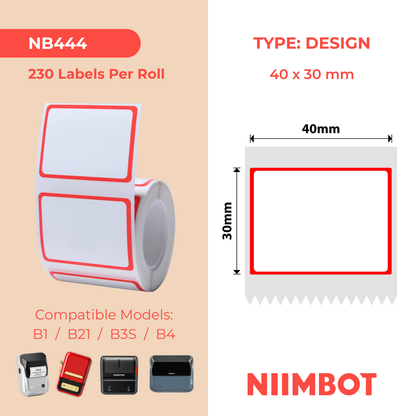 NB444 - Niimbot - B1 / B21 / B31 / B3S / B4 - 40x30mm - 230 Red Frame Labels