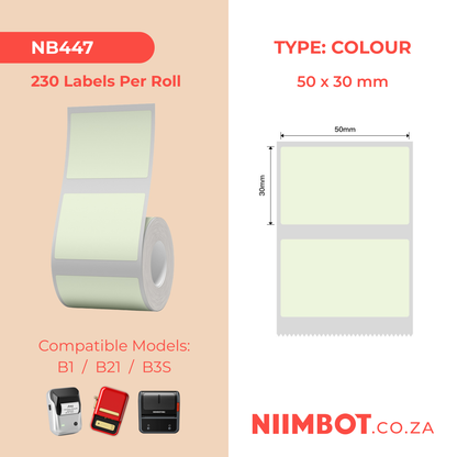 NB447 - NIIMBOT - B1 / B21 / B3S / B4 - 50X30MM - 230 SOLID GREEN THERMAL LABELS