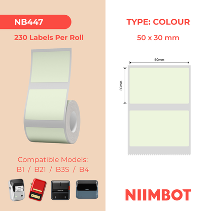 NB447 - NIIMBOT - B1 / B21 / B3S / B4 - 50X30MM - 230 SOLID GREEN THERMAL LABELS