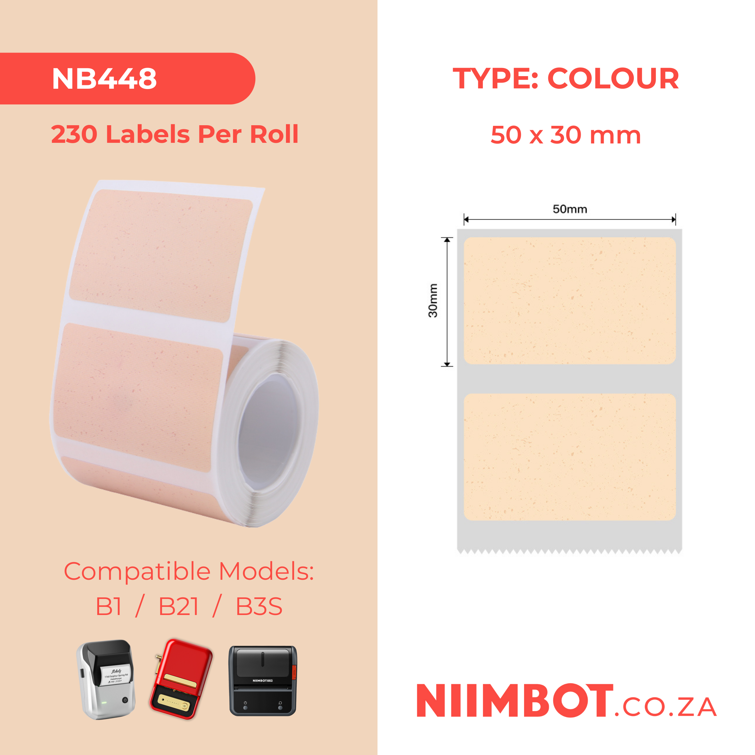 NB448 - NIIMBOT - B1 / B21 / B3S / B4 - 50X30MM - 230 THERMAL LABELS - CRAFT PAPER COLOUR DESIGN