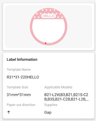 NB449 - NIIMBOT - B1 / B21 / B3S - T31X31MM - 220 LABELS PER ROLL - HELLO DESIGN
