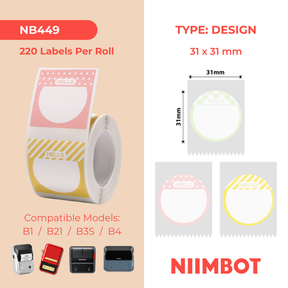 NB449 - Niimbot - B1 / B21 / B31 / B3S / B4 - 31x31mm - 220 Hello Labels