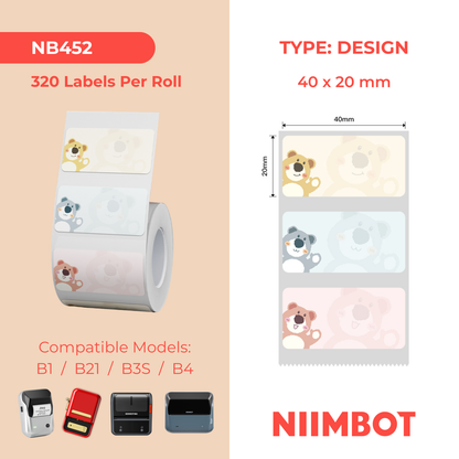 NB452 - NIIMBOT - B1 / B21 / B3S / B4 - T40X20MM - 320 LABELS PER ROLL - CUTE BEAR DESIGN