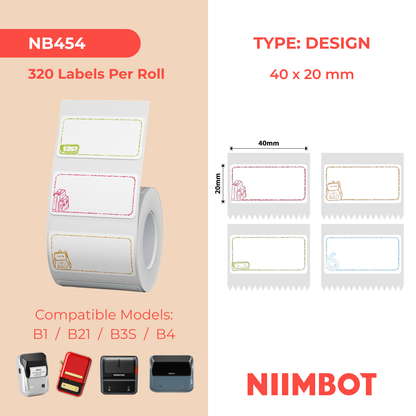 NB454 - Niimbot - B1 / B21 / B31 / B3S / B4 - 40x20mm - 320 Study Buddy Multi-Colour Labels