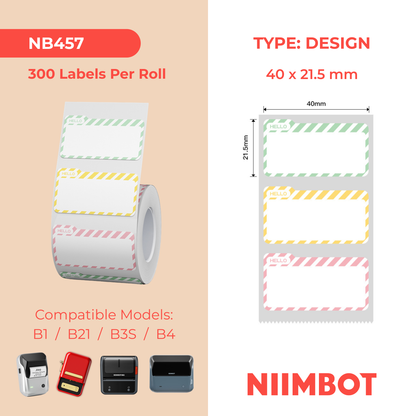NB457 - NIIMBOT - B1 / B21 / B3S / B4 - 40X21.5MM - 300 THERMAL LABLES (MULTI-COLOUR) - HELLO NAME TAG DESIGN