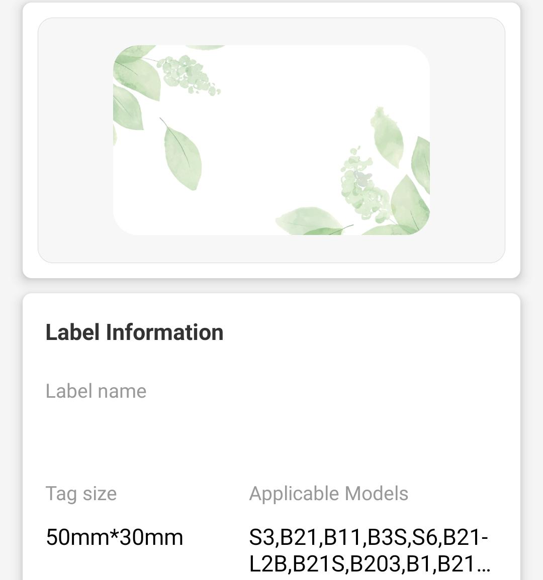 NB460 - NIIMBOT - B1 / B21 / B3S / B4 - T50X30MM - 230 THERMAL LABELS - GREEN LEAF DESIGN