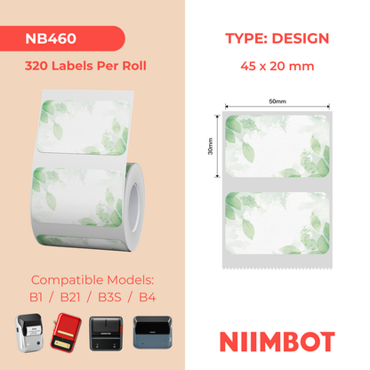 NB460 - Niimbot - B1 / B21 / B31 / B3S / B4 - 50x30mm - 230 Green Leaf Labels