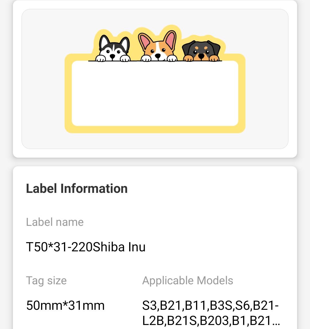 NB461 - NIIMBOT - B1 / B21 / B3S / B4 - 50X31MM - 220 THERMAL LABELS - DOG DESIGN