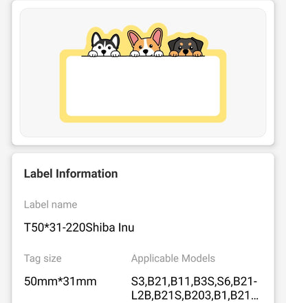 NB461 - NIIMBOT - B1 / B21 / B3S / B4 - 50X31MM - 220 THERMAL LABELS - DOG DESIGN