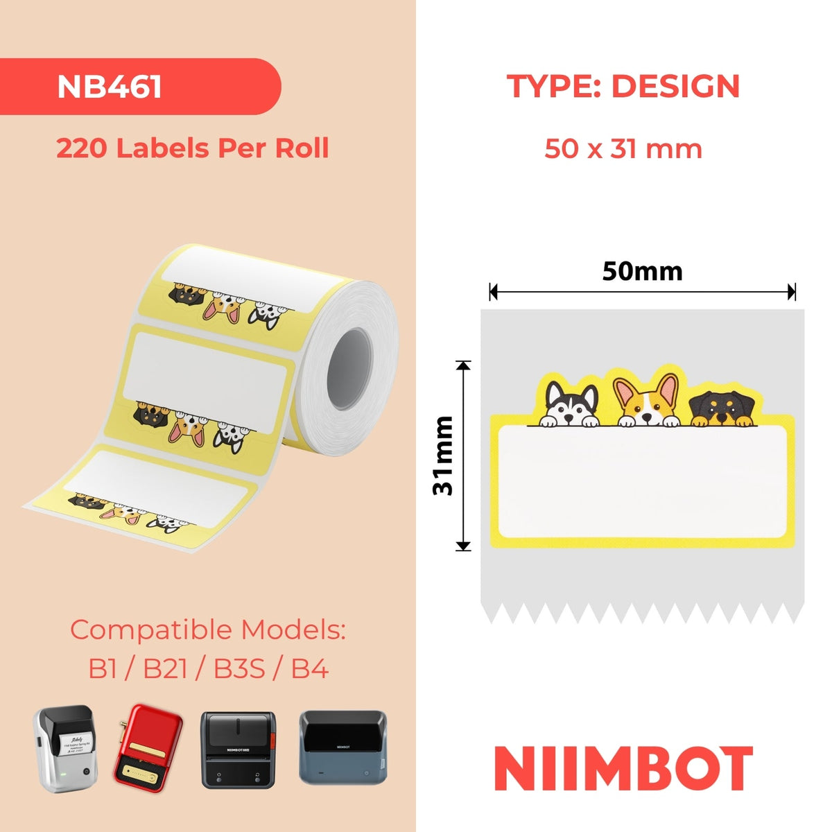 NIIMBOT - B Range - 50x31mm - Dog - 220 Labels