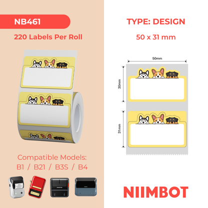 NB461 - NIIMBOT - B1 / B21 / B3S / B4 - 50X31MM - 220 THERMAL LABELS - DOG DESIGN