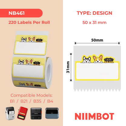 NB461 - Niimbot - B1 / B21 / B31 / B3S / B4 - 50x31mm - 220 Dog Labels