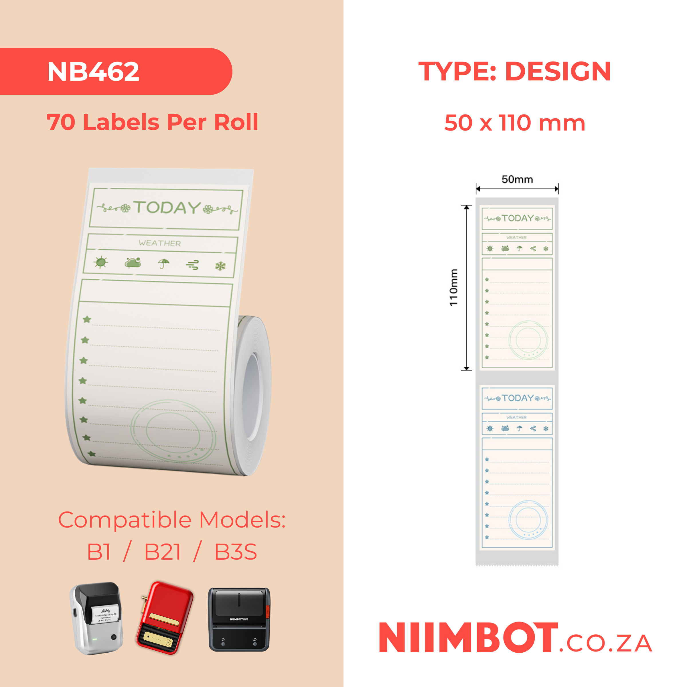 NB462 - NIIMBOT - B1 / B21 / B3S / B4 - 50X110MM - 70 THERMAL LABELS - TO DO LIST DESIGN