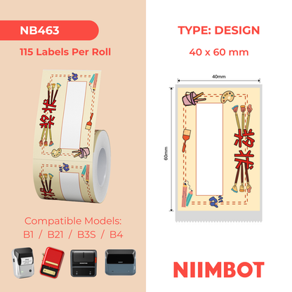 NB463 - NIIMBOT - B1 / B21 / B3S / B4 - 40X60MM - 115 THERMAL LABELS - CREATIVE ART DESIGN