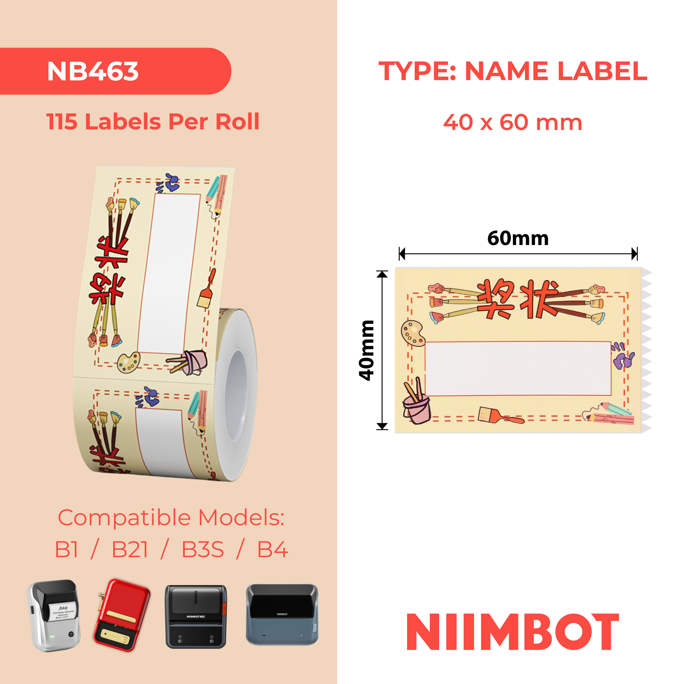 NB463 - Niimbot - B1 / B21 / B31 / B3S / B4 - 40x60mm - 115 Creative Art Labels