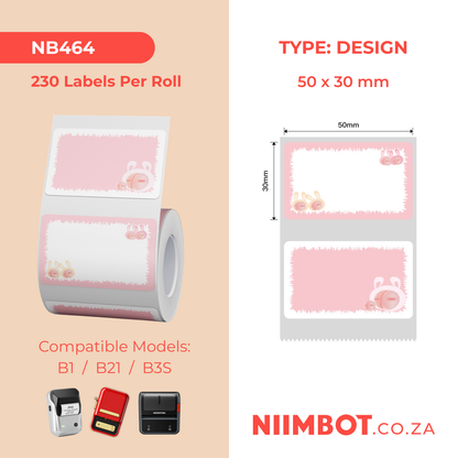 NB464 - NIIMBOT - B1 / B21 / B3S / B4 - T50X30MM - 230 LABELS PER ROLL - PEACH DESIGN