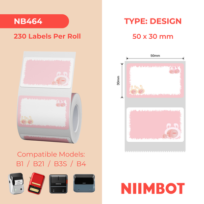 NB464 - NIIMBOT - B1 / B21 / B3S / B4 - T50X30MM - 230 LABELS PER ROLL - PEACH DESIGN