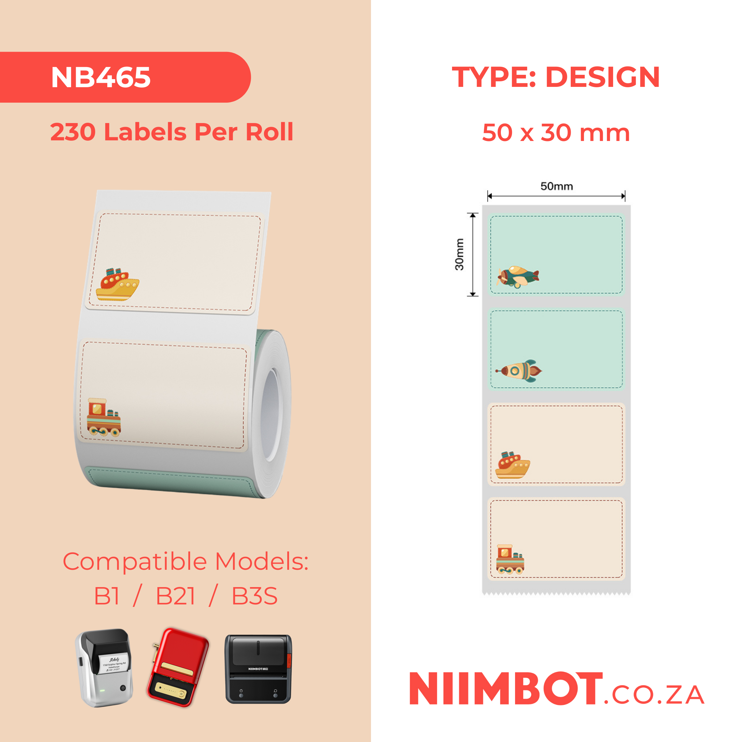 NB465 - NIIMBOT - B1 / B21 / B3S / B4 - 50X30MM - 230 THERMAL LABELS (MULTI-COLOUR) - CHILDHOOD TOYS DESIGN